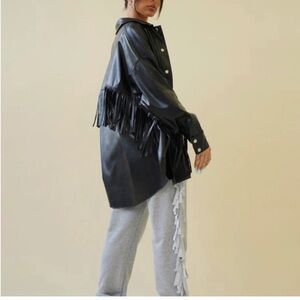 No Vacancy Fringe Faux Leather Shacket | Western Boho Oversized Jacket